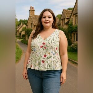 DOROTHY PERKINS FLORAL PEPLUM TANK COTTAGECORE BOTANICAL GARDEN PARTY -  SIZE 18